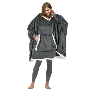 Catalonia Woman Oversized Blanket Hoodie Sweatshirt Cape, Fluffy Soft Fleece Casual Batwing Coat Pullover Blanket, Cozy Gift for Wife Women - 1 of 4