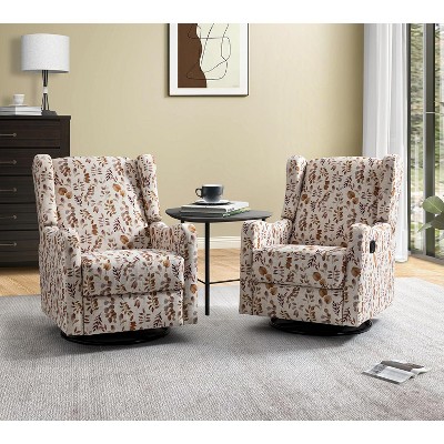 Set of 2 Bernd Comfy Manual Swivel Glider Recliner with Built-in S-spring and Metal Base | KARAT HOME