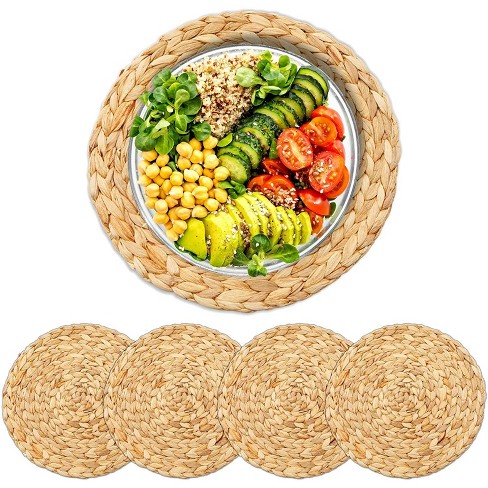 Large Handmade Woven Placemats Heat Resistant Non-Slip 11.8 Inches Natural Water Hyacinth Weave Placemat for Dining Table 30cm COYMOS Woven Placemats Round Set of 4 