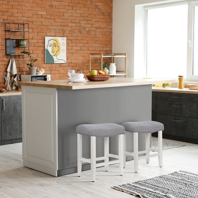Gray 24" Wood Saddle Style Backless Counter Stool