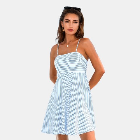 Женские платья Cupshe Women's Striped Spaghetti Strap Mini Dress-M-Blue