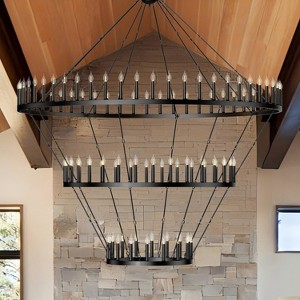 BAOURE Extra Large Black Wagon Wheel Chandelier, Farmhouse Pendant Light Fixture, Round Rustic Large Chandeliers - 1 of 4
