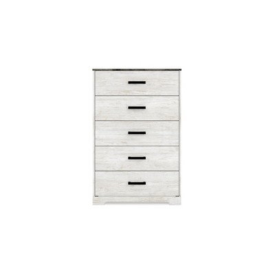 Transitional Whitewash & Charcoal Gray 5-Drawer Chest with Pewter-Tone Hardware
