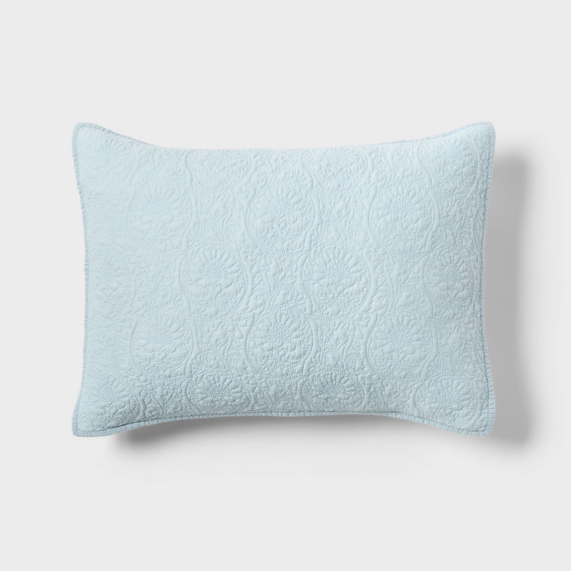 Standard Heirloom Floral Stitch Quilt Pillow Sham Light Blue - Threshold™
