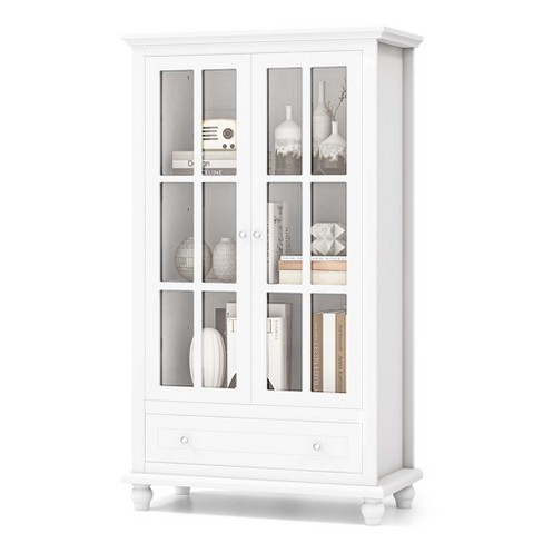 Costway Tall Storage Cabinet Kitchen Pantry Cupboard With Tempered Glass  Doors & Shelves White : Target