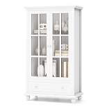 Costway Bookcase Cabinet Storage Bookshelf Organizer Tempered Glass Doors Shelf Drawer White/Black