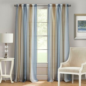 Kate Aurora 2 Pack Rainbow Striped Rod Pocket Semi Sheer Linen Window Curtain Panels - 1 of 1