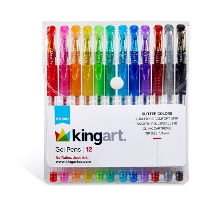 KINGART Gel Pen Set, Soft Grip, 12 Glitter Colors