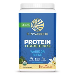 Organic Warrior Blend Protein + Greens Powder, Plant-Based Protein, Vanilla, Sunwarrior, 750gm - 1 of 4