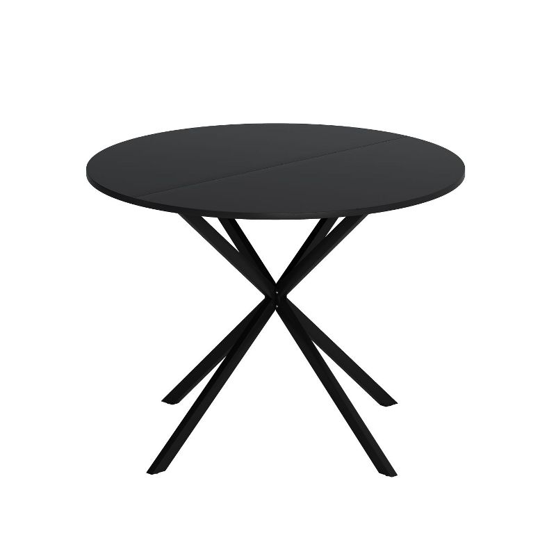 42.13" Modern Round Dining Table with Criss Cross Leg,Four Patchwork Tabletops with  Solid Wood Veneer Table Top,Metal Base Dining Table-Maison Boucle, 4 of 8