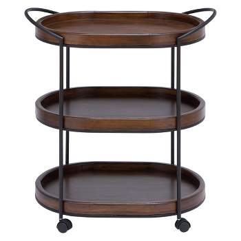 Wood 3 Tier Oval Tray Cart Brown - Olivia & May