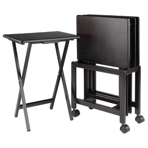 5pc Allen Snack Table Set Coffee - Winsome Wood: Portable Folding Tables with Locking Wheels - 1 of 4