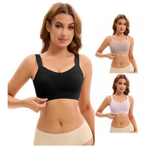 INSPIRE CHIC 3 Pcs Women's Push Up V Neck Full Coverage Wirefree Adjustable Straps Minimizer Bras - 1 of 4