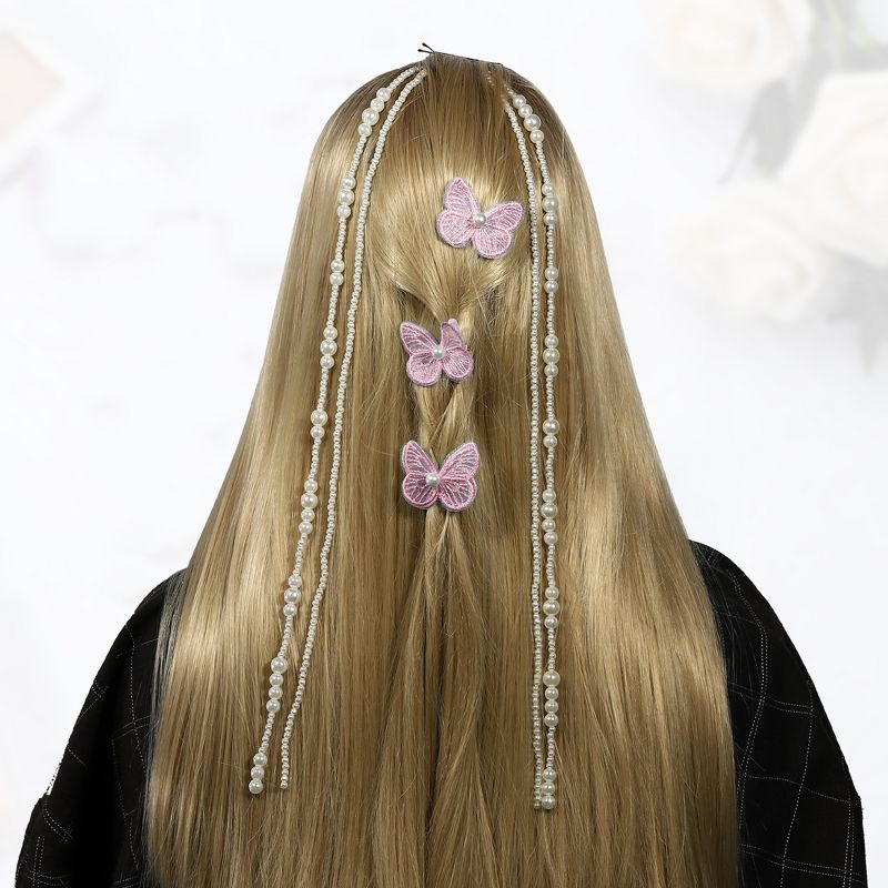 Unique Bargains Women's Long Tassel Faux Pearl Hair Chain 2 Pcs, 3 of 7