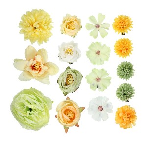 Unique Bargains Women's Fake Flowers Hair Clips Yellow Green 16 Pcs - 1 of 4