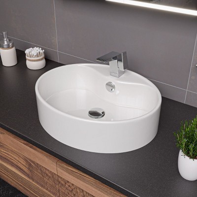 ALFI  ABC910 White 22Inch Oval Above Mount Ceramic Sink with Faucet Hole