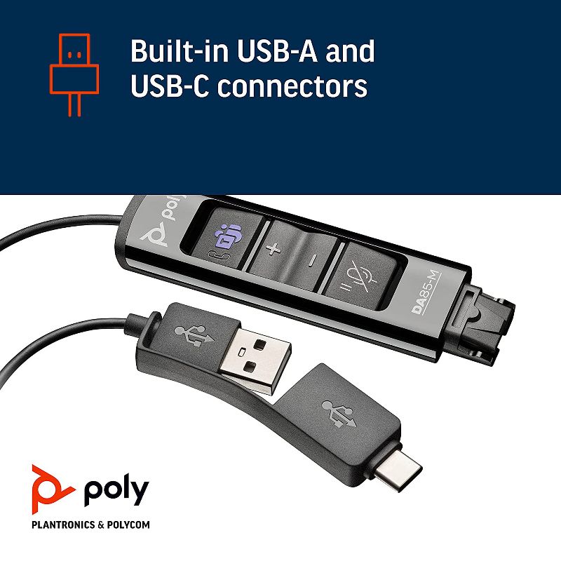Poly DA85M USB-A / USB-C Digital Adapter - Works with Poly Call Center Quick Disconnect (QD) Headsets - Optimized for Teams, 2 of 8