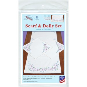 Jack Dempsey Stamped Dresser Scarf & Doilies Perle Edge-Lavender Flowers - 1 of 2
