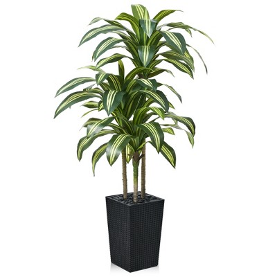 5-6ft UV & Sunproof Artificial Dracaena Tree for Indoor/Outdoor - Faux Silk Plant in Tall Planter, Tall Faux Tree for Home & Garden Decor