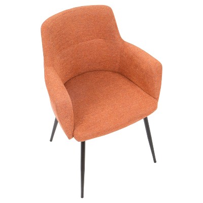 Scandinavian Orange Faux Leather Upholstered Arm Chairs with Metal Legs
