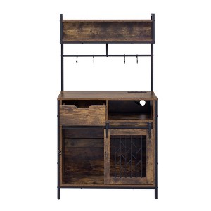 Gulches Brown Wooden Storage Cabinet - 4 Doors & 2 Drawers, Solid Color Accent Cabinet for Living Room/Kitchen/Bedroom Organizer - 1 of 4