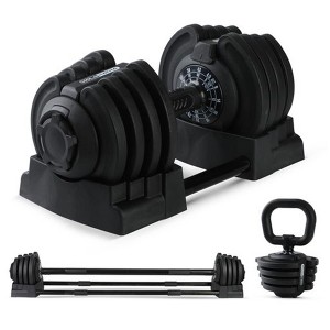 HolaHatha 3-in-1 Multifunctional Adjustable Dumbbell Set with Safety-Locking System, Non-Slip Handle & 3 Modes for Home Gym Fitness Workout, Black - 1 of 4