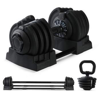 Adjustable Dumbbell Set, 33/42/55/62/77 LBS Free Weights Dumbbells, 4 in 1  Weight Set, Dumbbell, Barbell, Kettlebell and Push-up, Home Gym Fitness