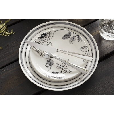 Gray and White Floral Porcelain 12-Piece Dinnerware Set