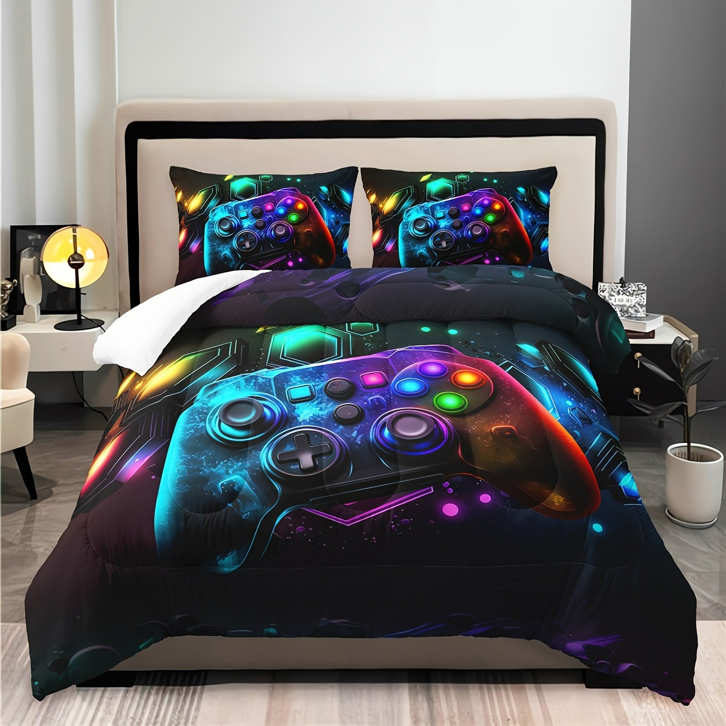 Комплект с одеялом Aeelleea Gamer Soft Comforter Set, Neon Gaming Bedding Quilt Set for Room Decor, 3D Printed Cartoon Theme for Bedroom для мальчиков — фото 1