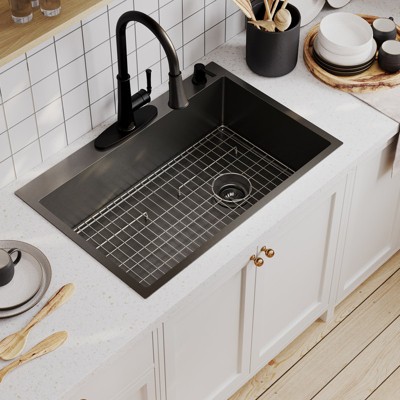 33" Gunmetal Black Stainless Steel Farmhouse Kitchen Sink