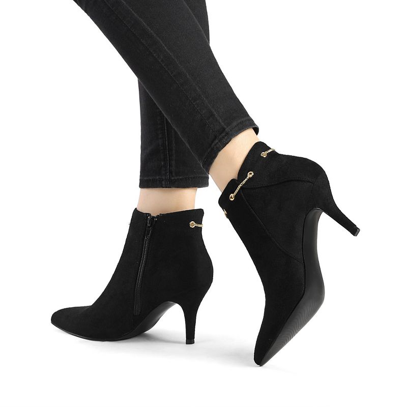 Allegra K Women's Pointed Toe Side Zip Stiletto Heel Ankle Booties, 2 of 7