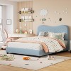 Homhougo Twin Bed Frame for Kids with Velvet Upholstered Headboard, Cute Low Profile Platform Bed for Girls and Boys, No Box Spring Needed, Blue - 4 of 4