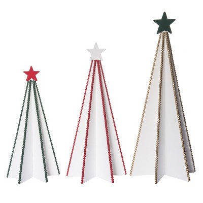 Transpac Wood 19 in. Off-White Christmas Tiered Tree with Bead Detail Set of 3
