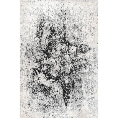 Ivory and Charcoal Abstract Synthetic Area Rug