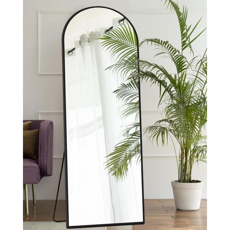 Muselady Arched Black Floor Mirror,Black Aluminum Frame Finish Large Arch-Crowned Top Rectangle Full Length Floor Mirror with Stand-The Pop Home, 3 of 9