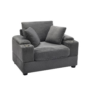 Dexmalle Corduroy Upholstered Chaise Lounge Sofa with Handrail storage and Ottoman - 1 of 4