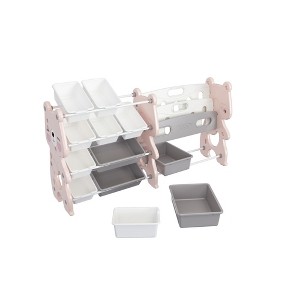 TopComfy Decorative Storage Cabinets Kids Toy Storage Organizer with Shelf and Bins for Kids Room, Pink, 56.1"*14.17"*33.86" - 1 of 4