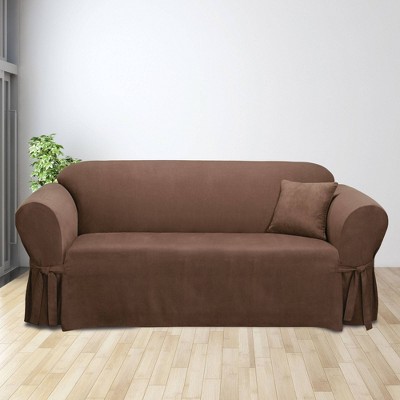 Soft Suede Sofa Slipcover Chocolate - Sure Fit