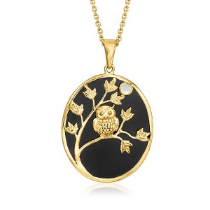 Ross-Simons Onyx and Mother-Of-Pearl Owl Pendant Necklace in 18kt Gold Over Sterling Size 18 - 1 of 3