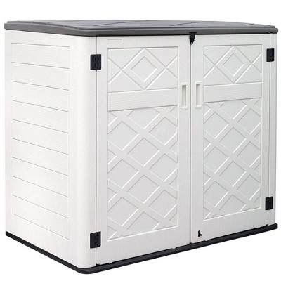 BENCMATE Storage Sheds, Garden Storage Shed Tool House with Sliding Door, Durable Construction for Backyard or Patio, White, 53.2"*34.3"*47.1"