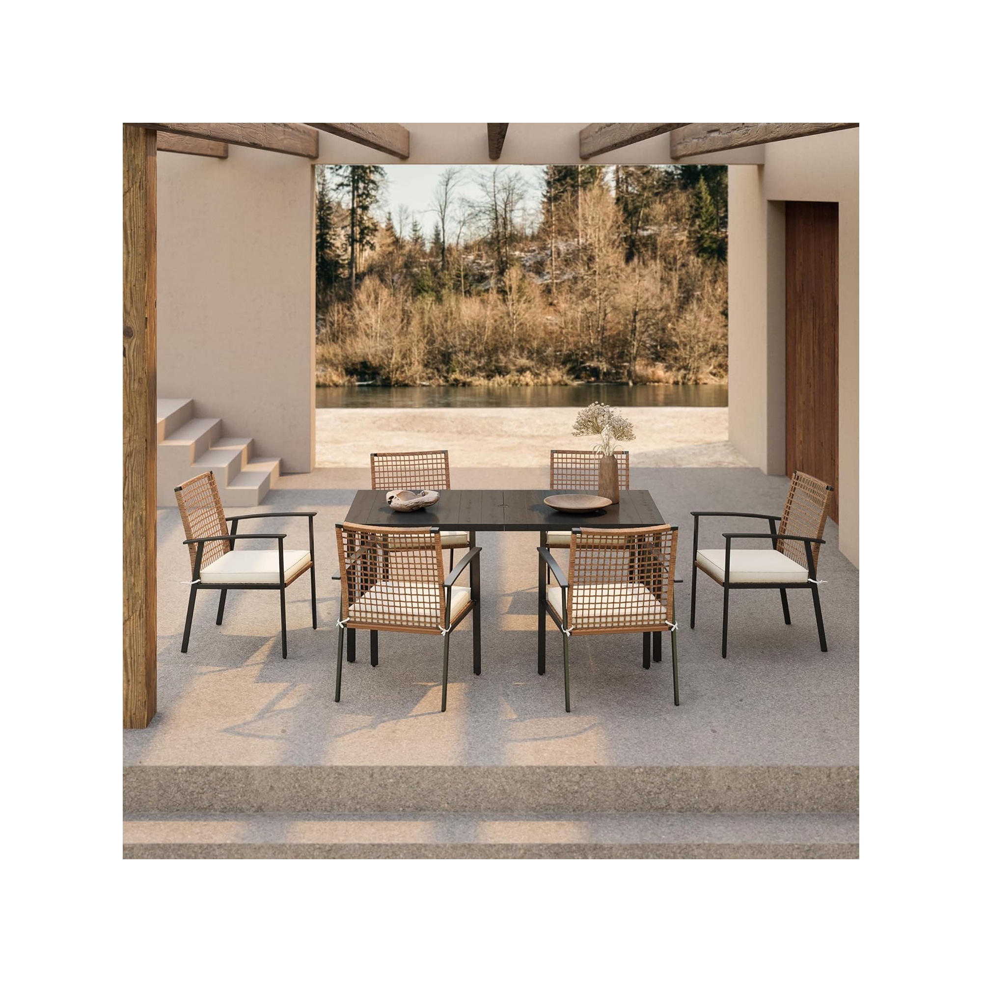LAUSAINT HOME 7 Pieces Patio Dining Set, Outdoor Furniture Set of 6 Chairs with Umbrella Hole