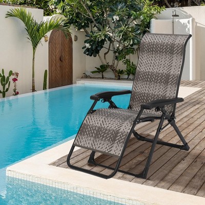 Patio Rattan Reclining Folding Chair, Adjustable & Portable Lounge Chair with Widened Armrest & Heavy Duty Wicker for Indoor