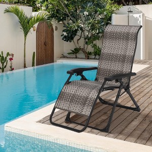 Patio Rattan Reclining Folding Chair, Adjustable & Portable Lounge Chair with Widened Armrest & Heavy Duty Wicker for Indoor - 1 of 4
