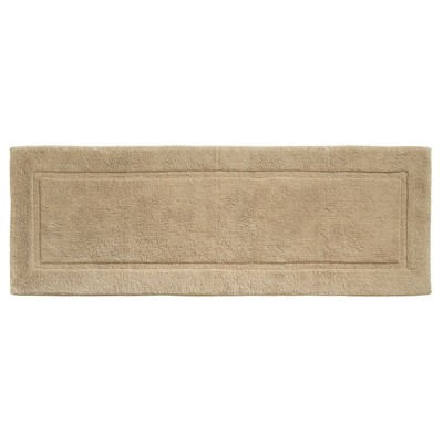 Beige Cotton Rectangular Bathroom Rug with Decorative Border