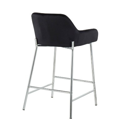 Black Velvet and Chrome Modern Counter Stools, Set of 2