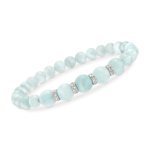 Ross-Simons 6-8mm Graduated Aquamarine Bead and .24 ct. t.w. Diamond Spacer Bracelet in Sterling Silver - 1 of 4