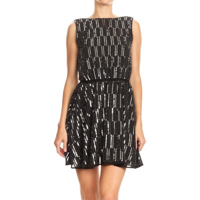 Anna-Kaci Women's Boatneck Sequin Open Back A-line Dress for Daily Wear