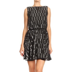 Anna-Kaci Women's Boatneck Sequin Open Back A-line Dress for Daily Wear - 1 of 4
