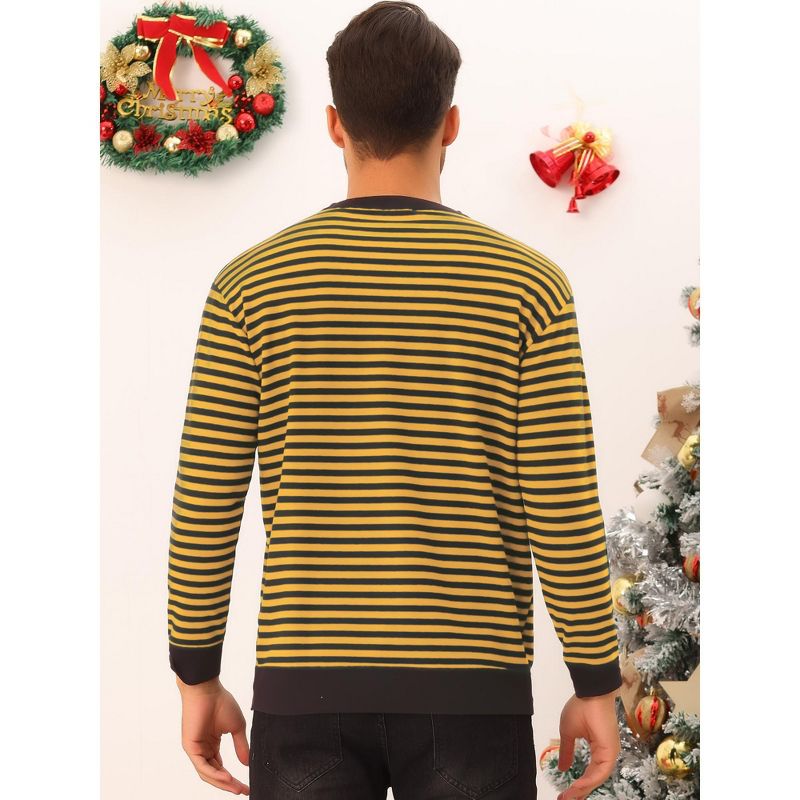 Lars Amadeus Men's Round Neck Long Sleeves Color Block Striped Knit Pullover Sweaters, 3 of 6