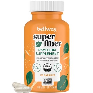 Bellway Super Fiber Capsules - Organic Prebiotic Psyllium Husk Fiber Supplement Capsules - 160ct - 1 of 4